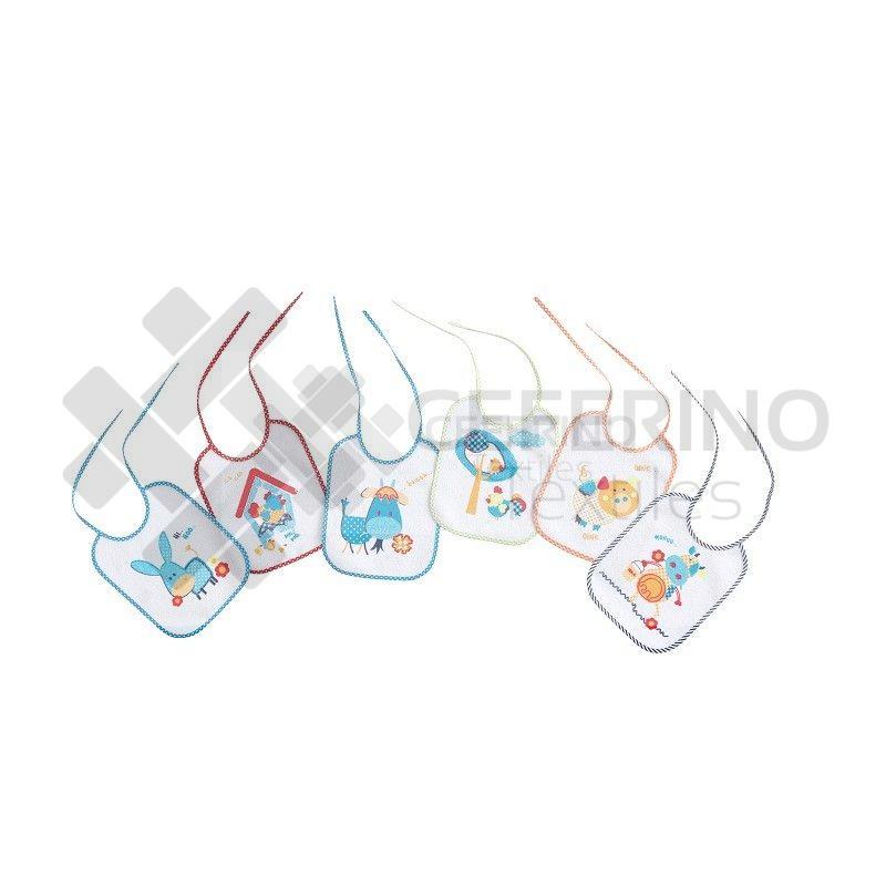 Pack de 12 Baberos de rizo plastificado y estampados 20x25 Interbaby 132.