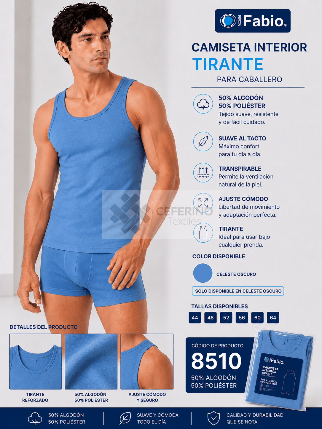Camiseta interior caballero algodón tirantes Fabio 8510