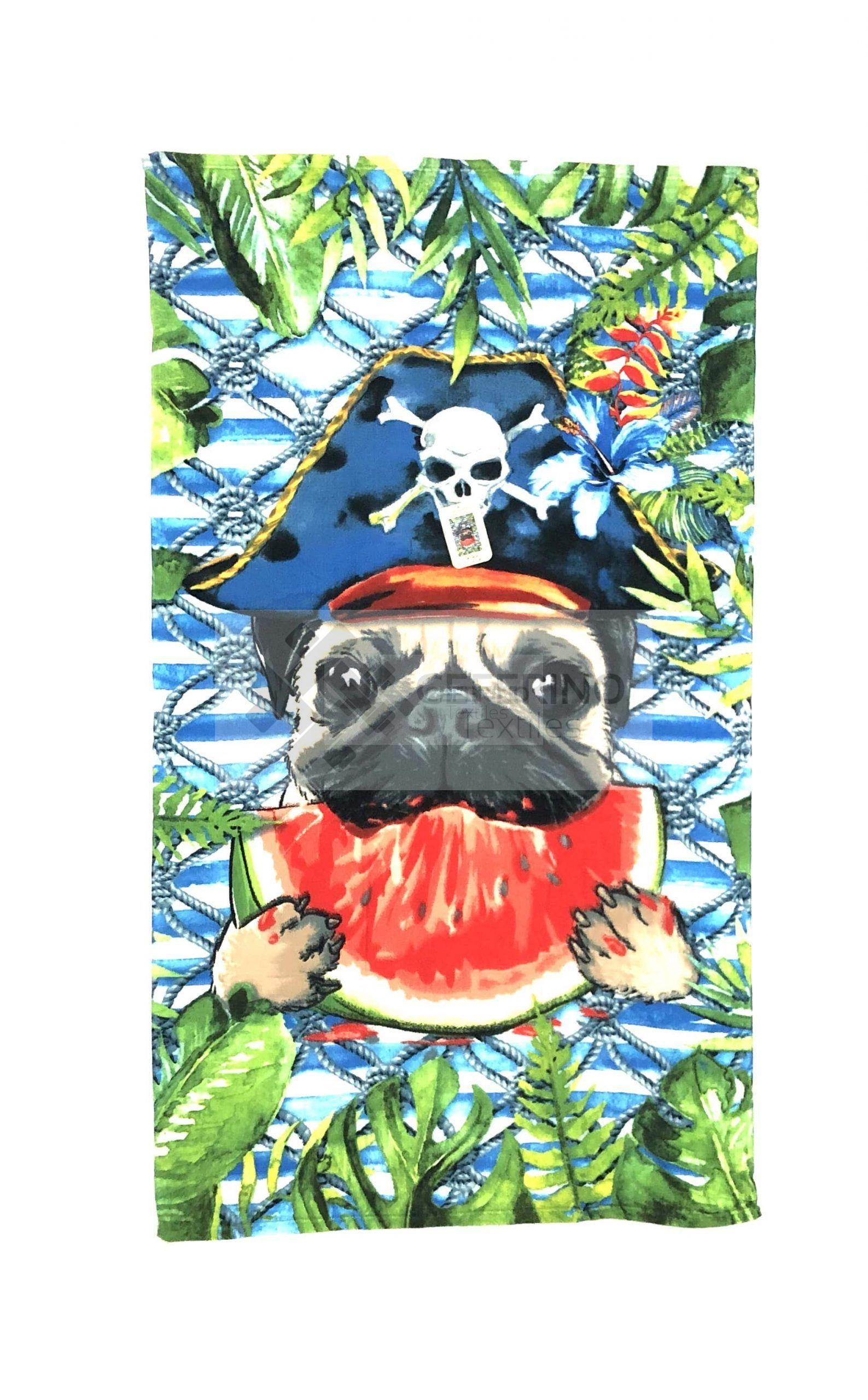 Toalla de playa rizo en microfibra 100cm x 180cm NPT Perro pirata.
