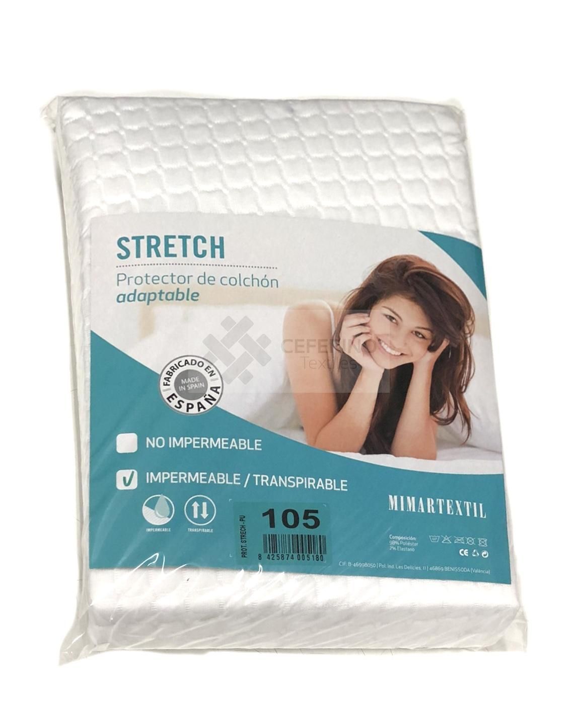 Protector para colchón adaptable impermeabe y transpirable 90 - 200 Mimar STRETCH.