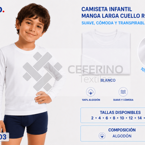 Camiseta interior niño manga larga algodón 2-16 Fabio 7503.