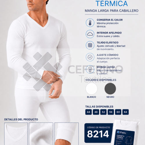 Camiseta interior caballero algodón termal M/L cuello pico Fabio 8214.