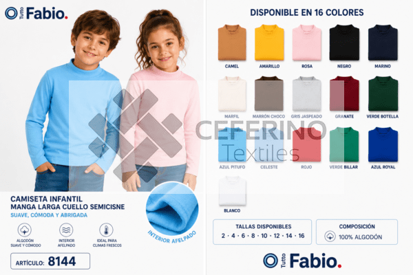 Jersey unisex infantil semi cisne algodón color 2-16 Fabio 8144C color.