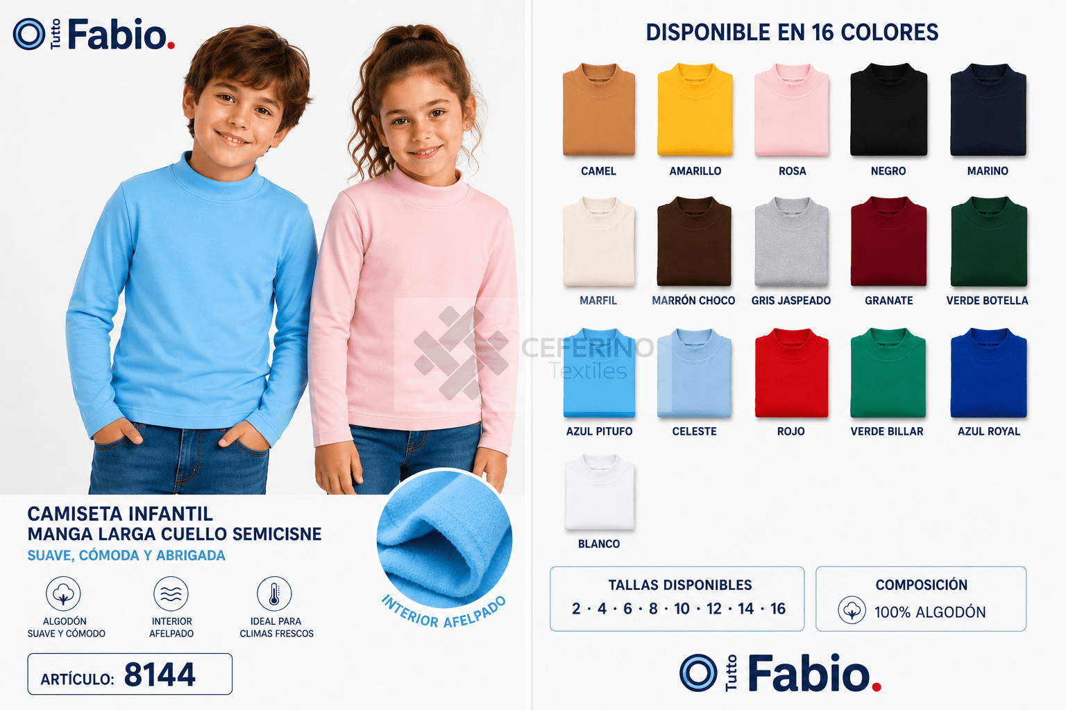 Jersey unisex infantil semi cisne algodón color 2-16 Fabio 8144C color.