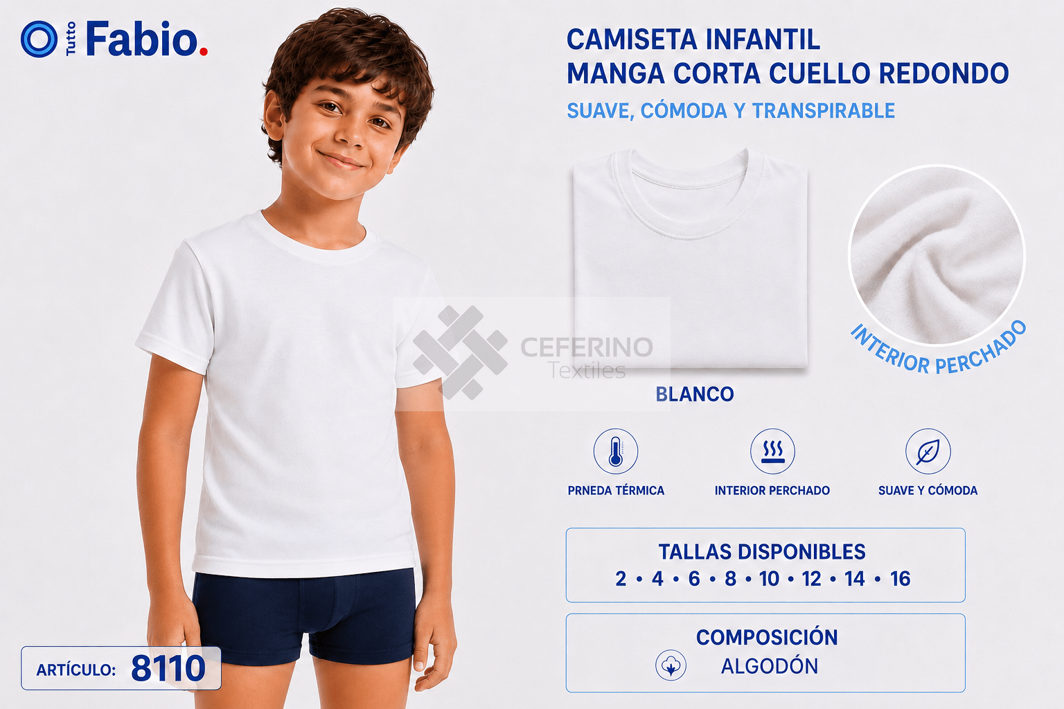 Camiseta niño manga corta Algodón térmico 2-16 Fabio 8110.