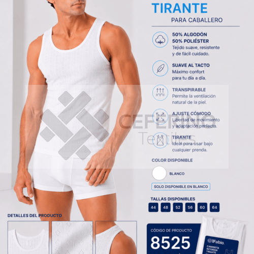 Camiseta interior tirantes calada de algodón 44 - 64 Fabio 8525.