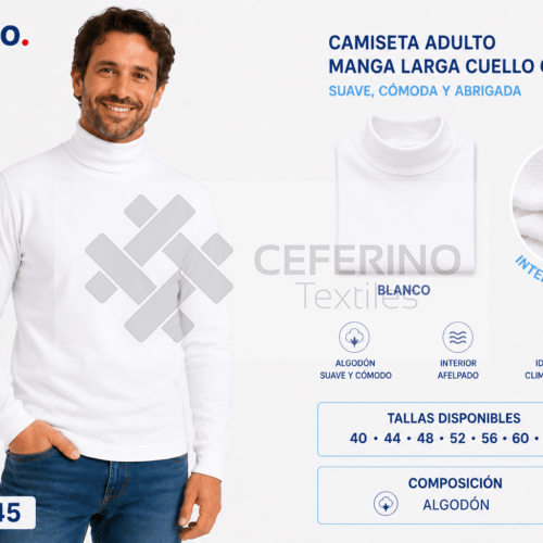 Jersey unisex cuello cisne algodón BLANCO Fabio 9245B.
