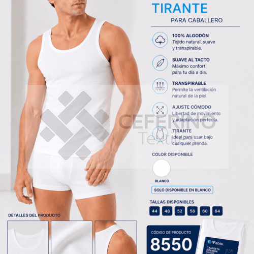 Camiseta interior tirantes de algodón 44 - 64 Fabio 8550