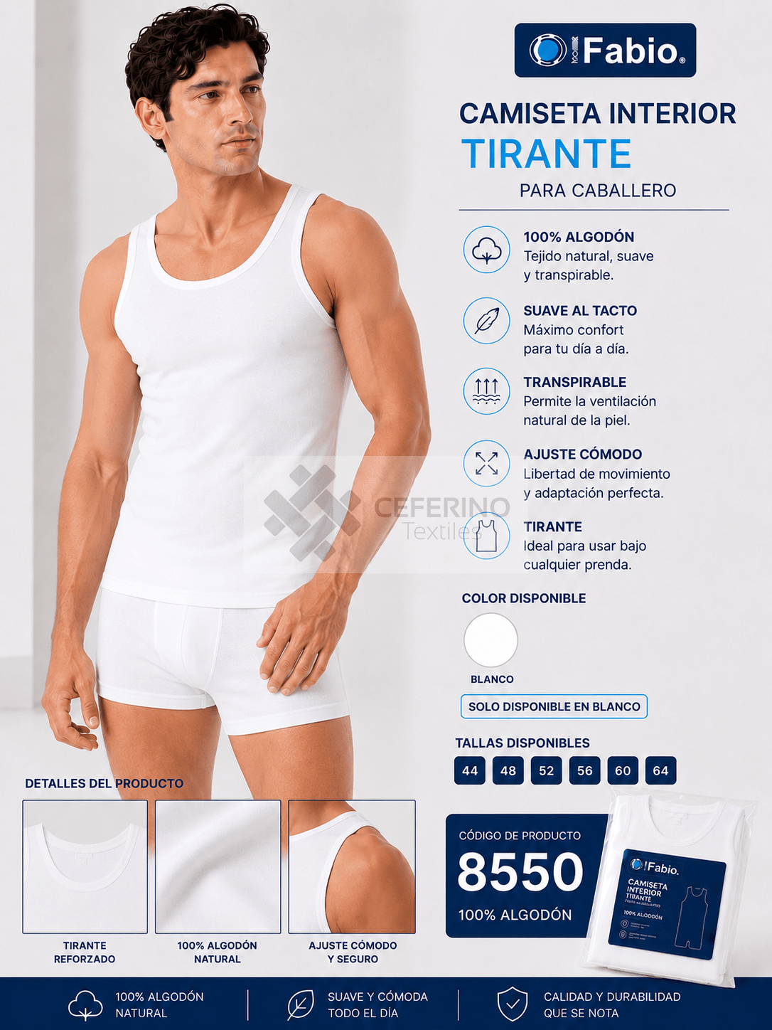 Camiseta interior tirantes de algodón 44 - 64 Fabio 8550