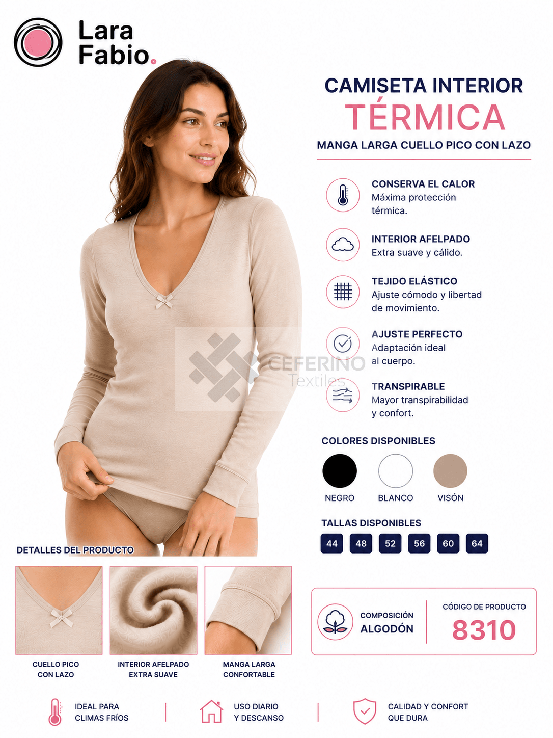 Camiseta señora interior termal manga larga 44-64 Lara 8310.