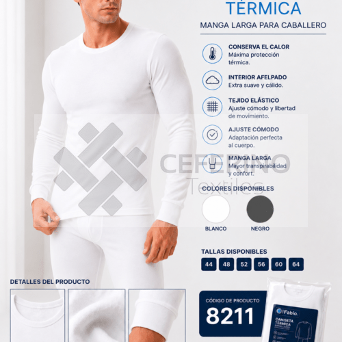 Camiseta interior termal caballero algodón M/L cuello redondo (BLANCO y NEGRO) Fabio 8211