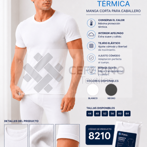 Camiseta interior termal caballero algodón M/C cuello redondo Fabio 8210.