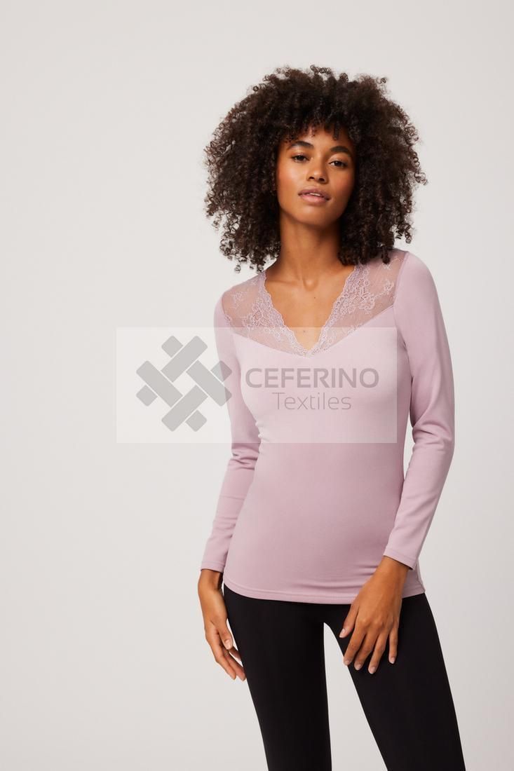 Camiseta termal con encaje manga larga cuello pico señora Ysabel Mora 70014. - Imagen 2