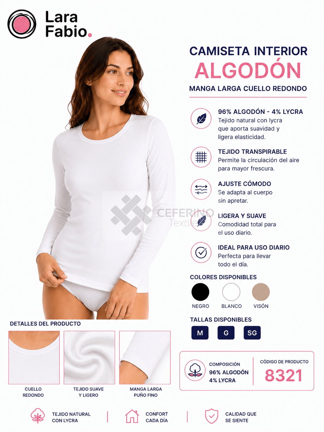 Camiseta interior señora manga larga M - SG Lara 8321.
