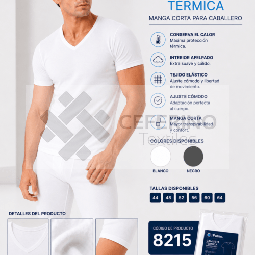 Camiseta interior termal caballero algodón M/C cuello pico Fabio 8215.