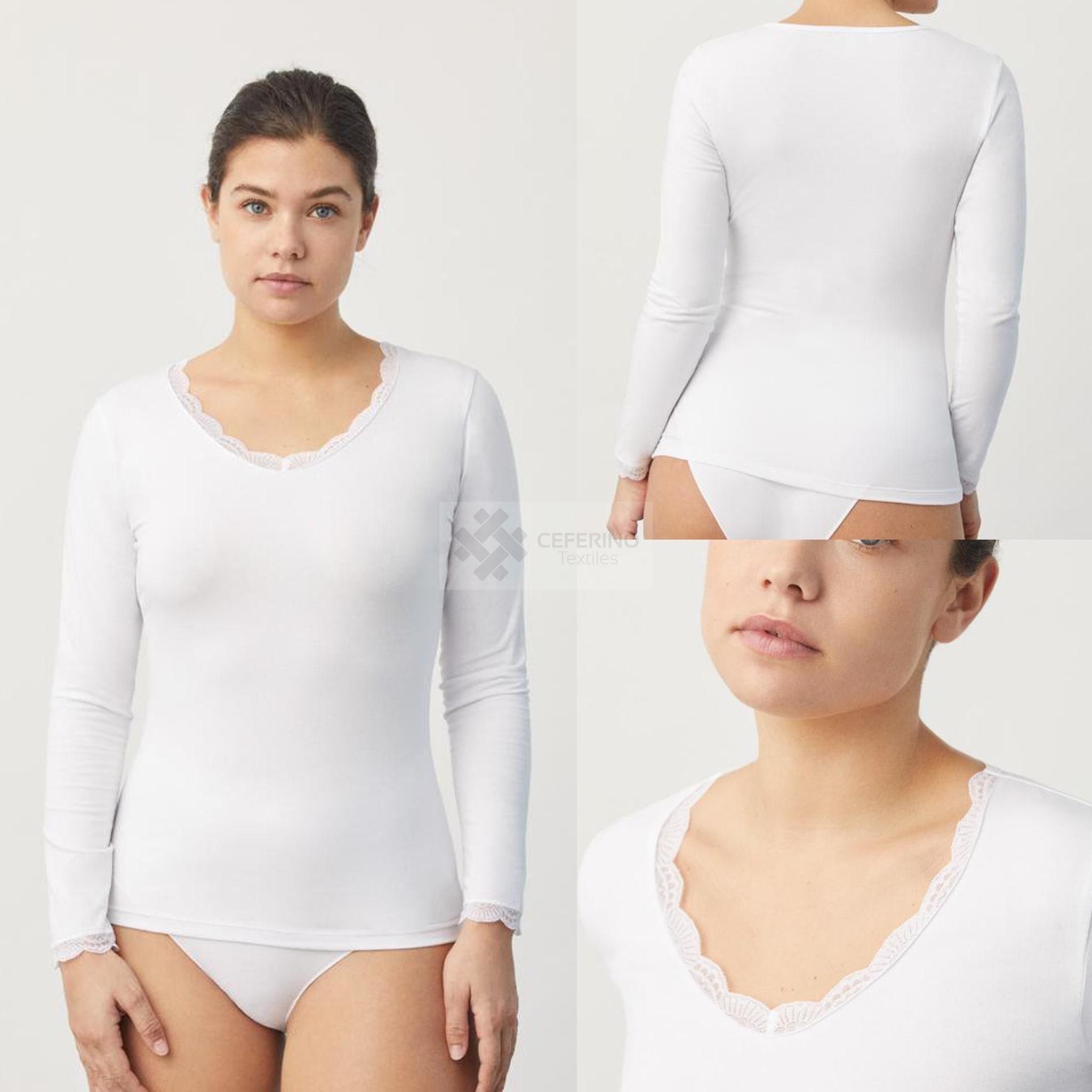Camiseta señora manga larga algodón encaje S - XXL Ysabel Mora 19688.