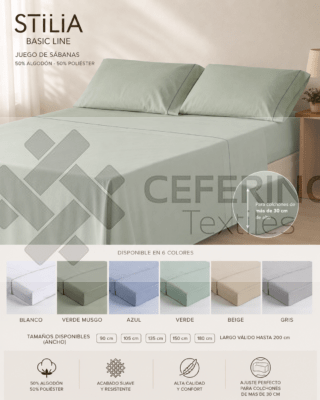 Juego Sabana tela lisa con vivo para cama 90 - 180 Stilia.