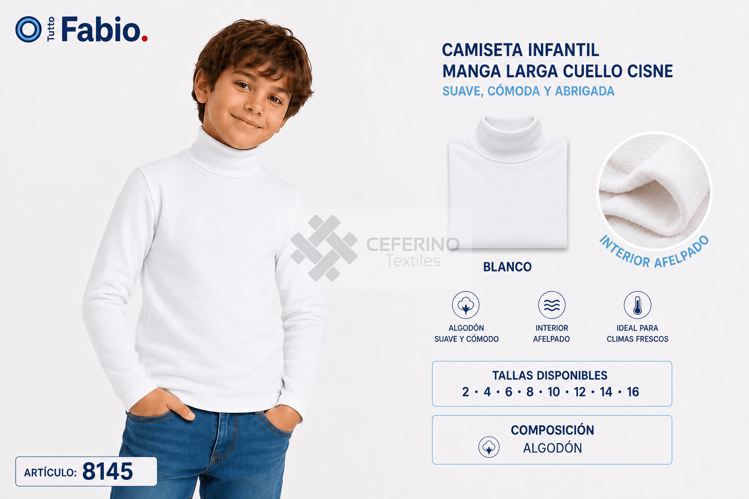 Jersey unisex infantil cisne algodón blanco Fabio 8145B.