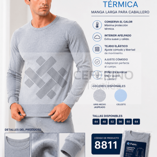 Camiseta interior caballero algodón afelpado M/L cuello redondo Fabio 8811