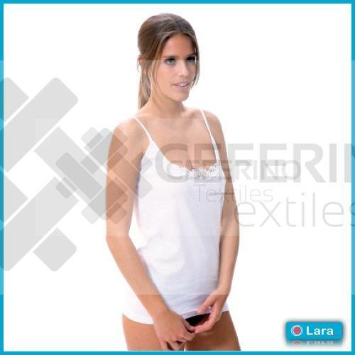 Camiseta interior señora tirante fino bordado 44-64 Lara 9728.