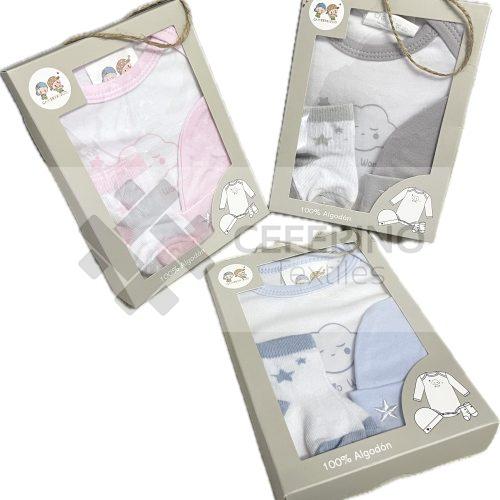 Set 3 piezas bebe primera puesta Gamberritos body + calcetines + gorro 10797.