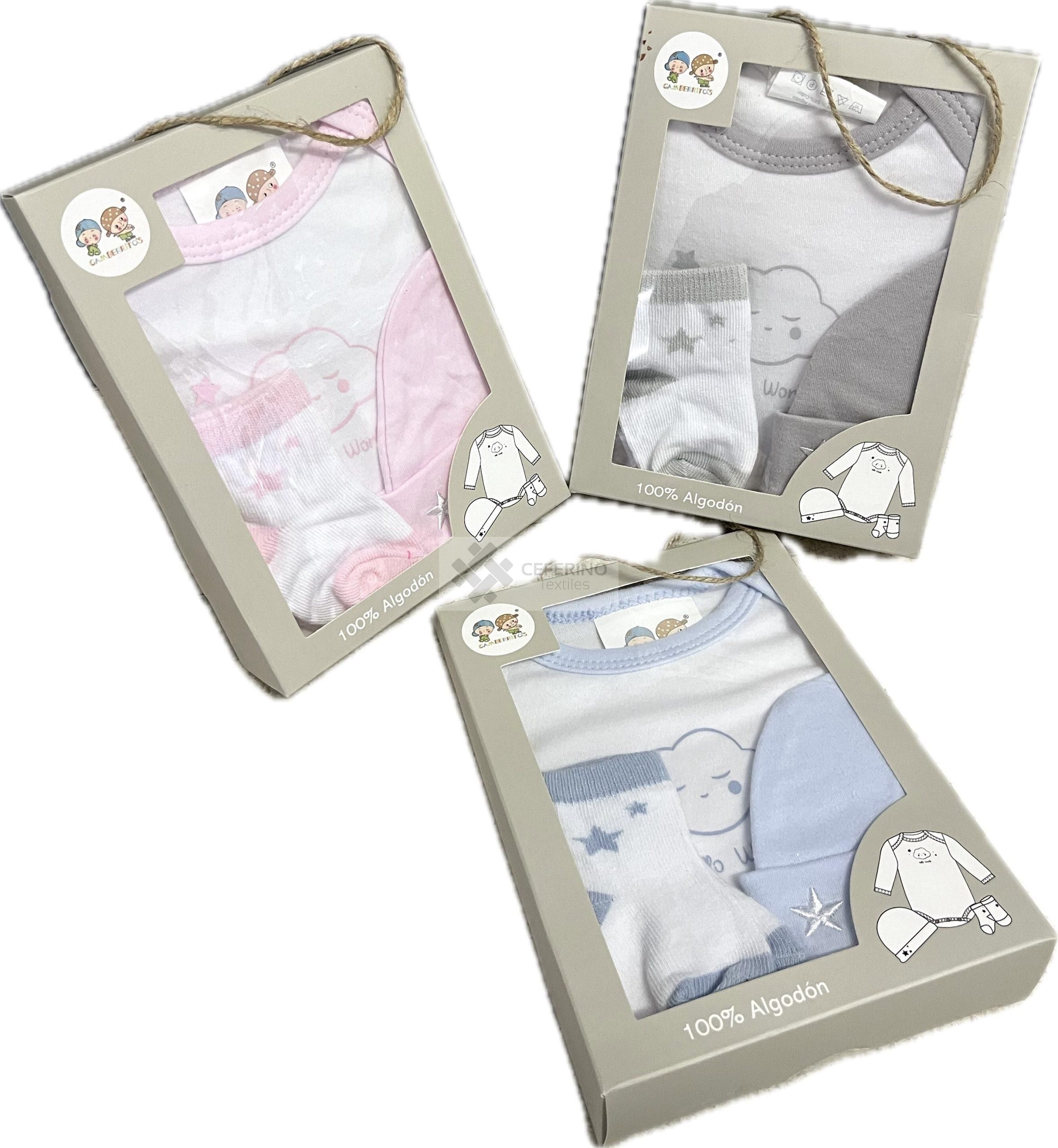 Set 3 piezas bebe primera puesta Gamberritos body + calcetines + gorro 10797.