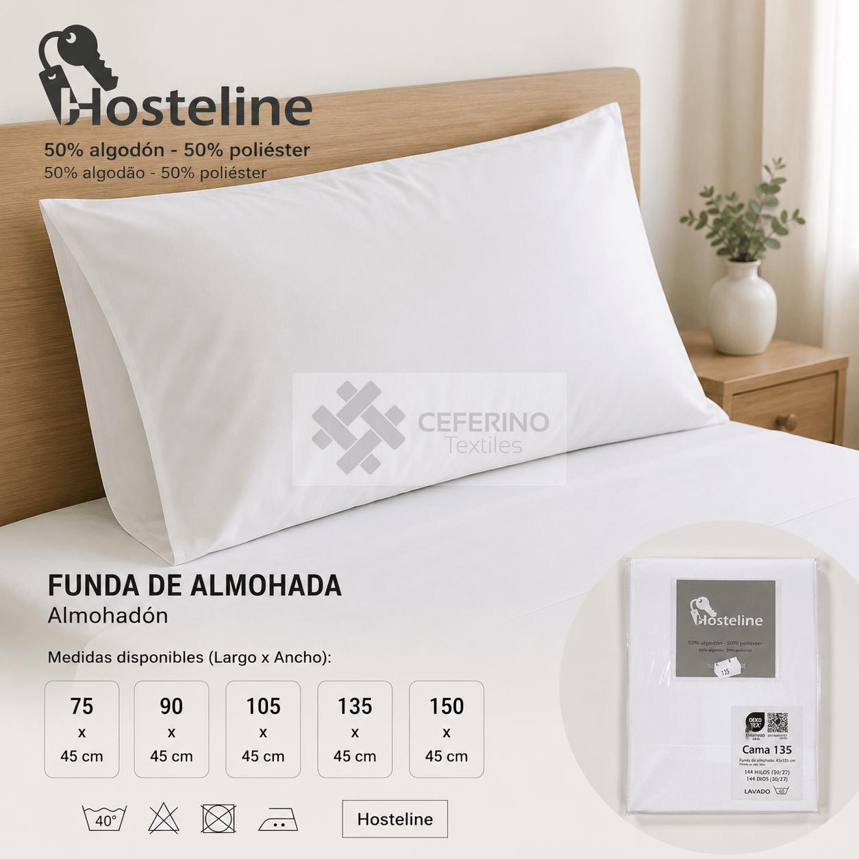 Almohadón Hostelería de tela para cama Hosteline 75 - 150 cm.
