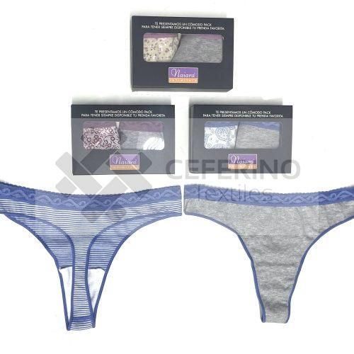 12 Bragas tanga fantasía estampadas y encaje de algodón T:U 245.