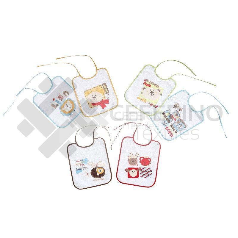 Pack de 12 Baberos de rizo plastificado y estampados 25x30 Interbaby 133