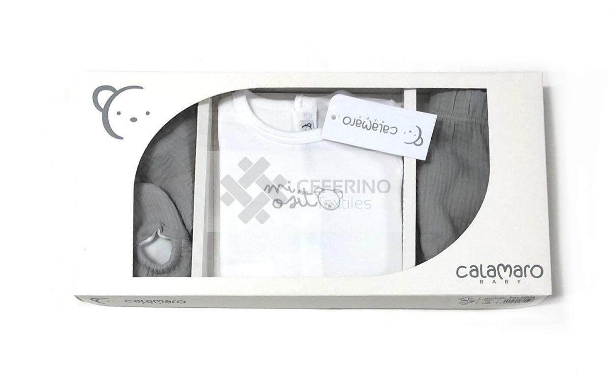 Set 4 piezas bebe primera puesta Calamaro camiseta + pantalón + patucos + bandana 72506 Gris.