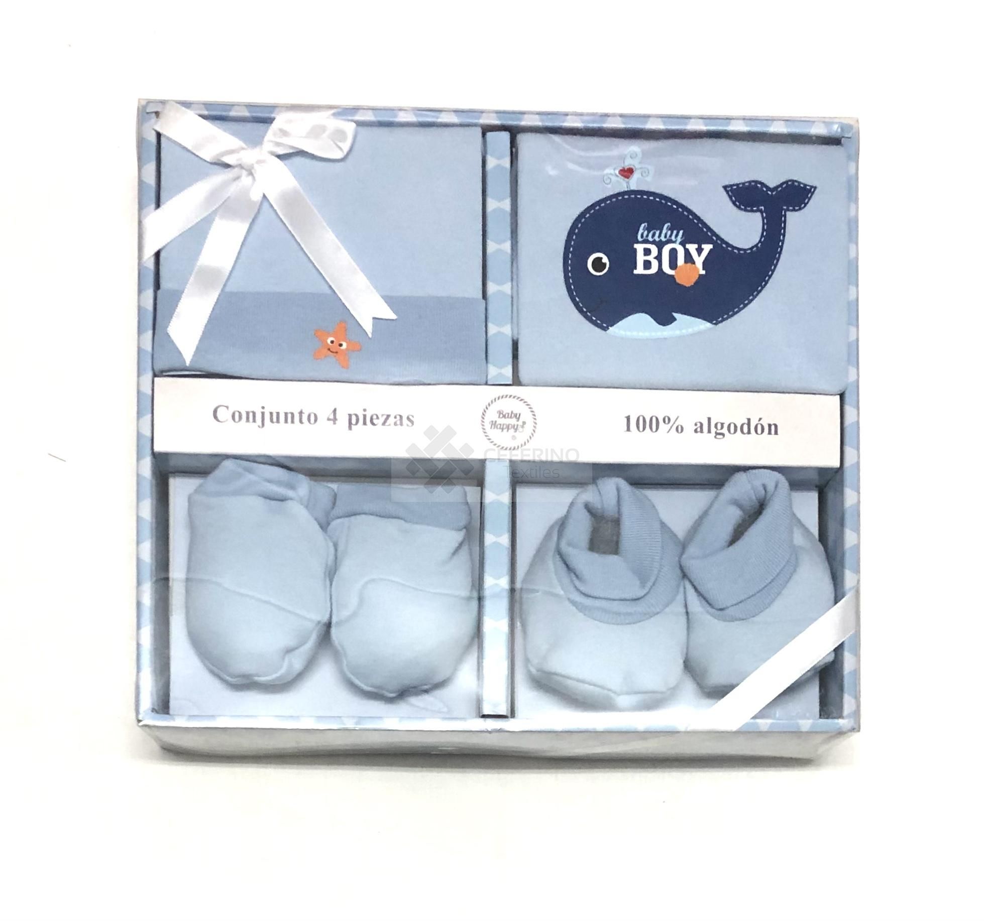 Set 4 piezas bebe primera puesta manga corta Baby Happy 21356 Azul.