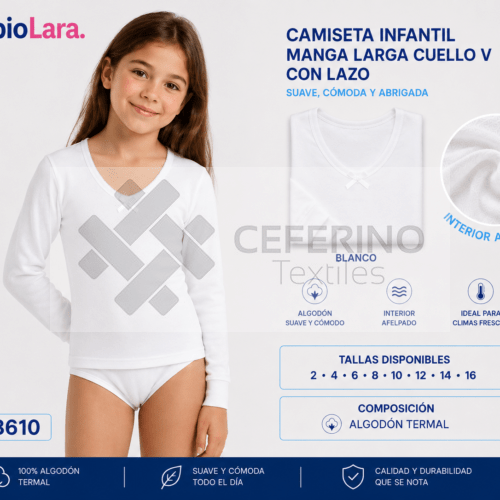 Camiseta interior de niña manga larga algodón 2-16 Lara 8610.
