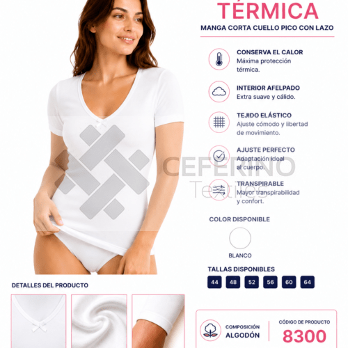 Camiseta termal interior de señora manga corta 44-60 Lara 8300.
