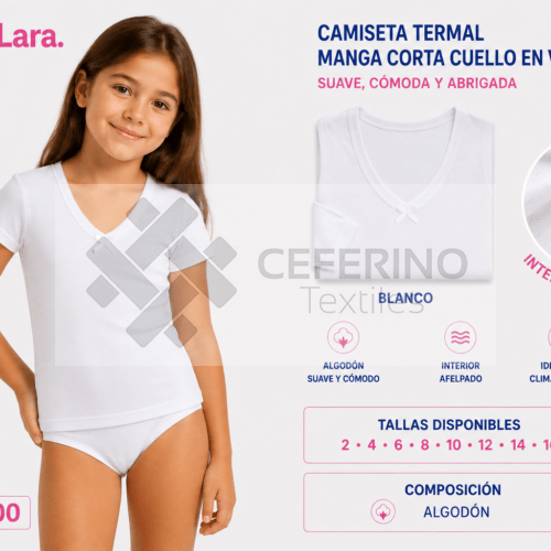 Camiseta interior termal niña manga corta algodón 2-16 Lara 8600.