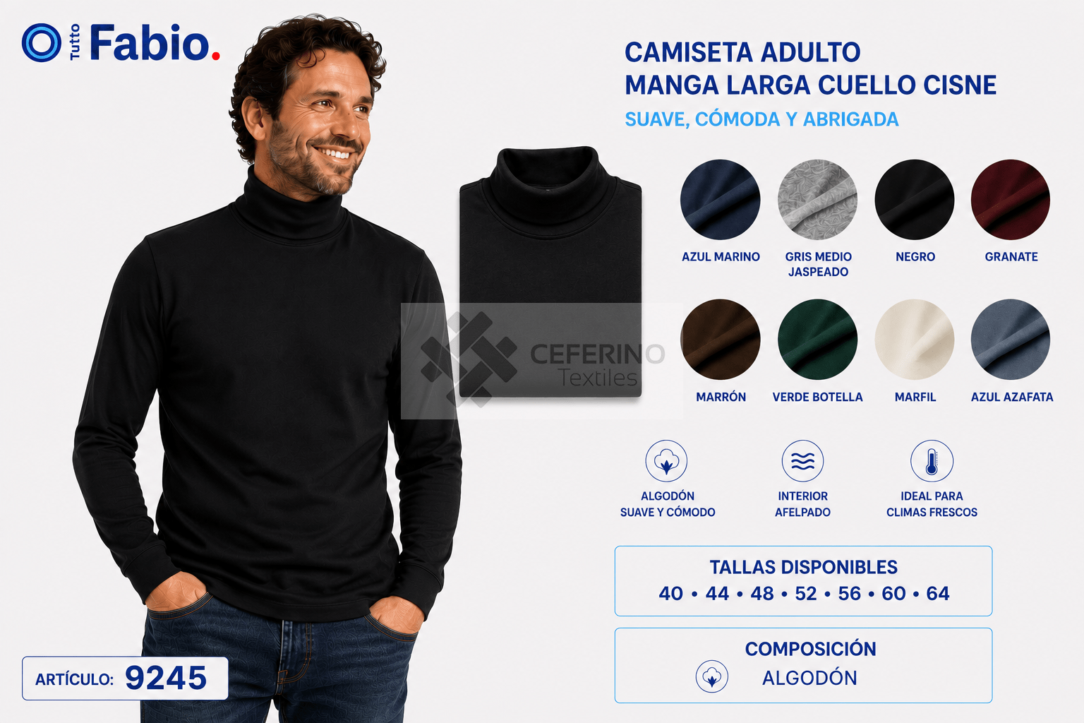 Jersey unisex cuello cisne algodón colores Fabio 9245C.