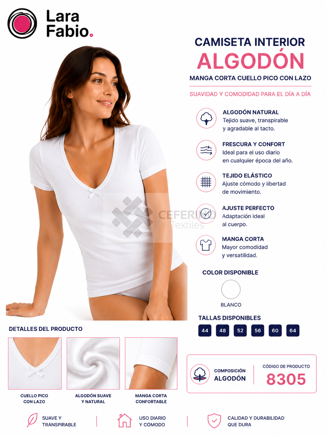 Camiseta interior de señora manga corta 44-60 Lara 8305