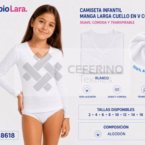 Camiseta interior niña manga larga 2-16 Lara 8618.