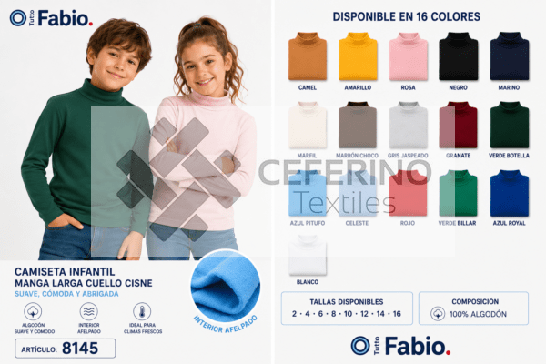 Jersey unisex infantil cisne algodón color 2-16 Fabio 8145C color.