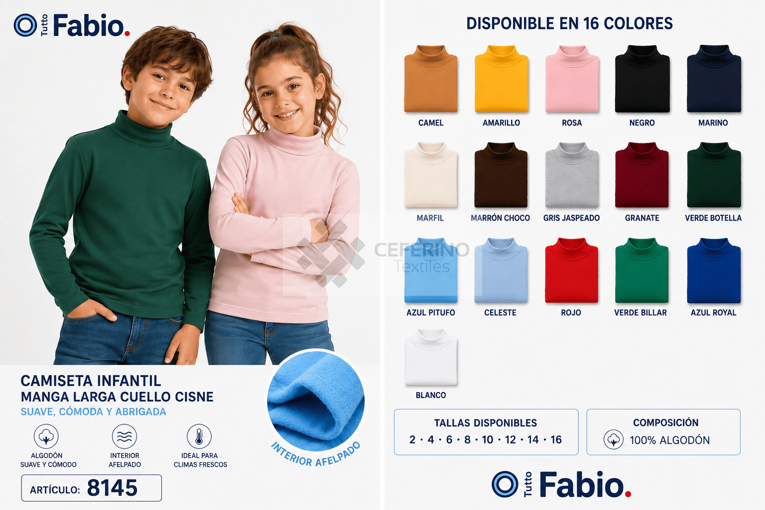 Jersey unisex infantil cisne algodón color 2-16 Fabio 8145C color.