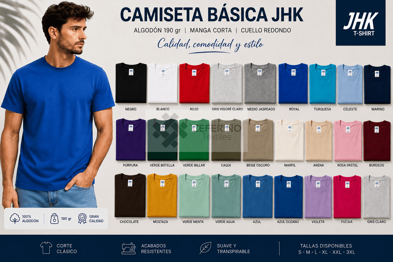 Camiseta manga corta adulto XS - XXL JHK TSRA190.